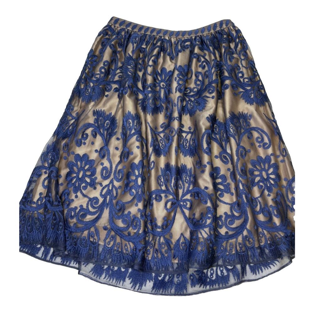 Beautiful Sundance Boho Periwinkle Blue Lace Overlay Knee Length Skirt Size 8